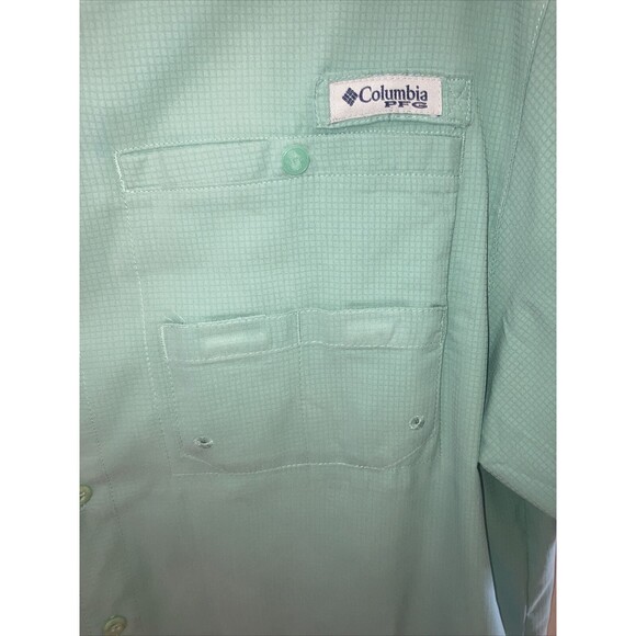 Men's Columbia PFG Hiking Fishing Button Front Shirt Large L - Green- Omni Shade - Picture 3 of 8